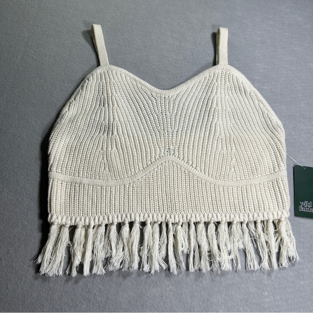 Wild Fable Fringe Sweater Womens XXL Cropped‎ Off White Adjustable Straps